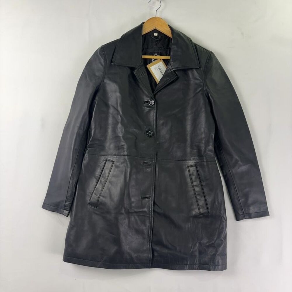Santiago Long Black Leather Trench Coat